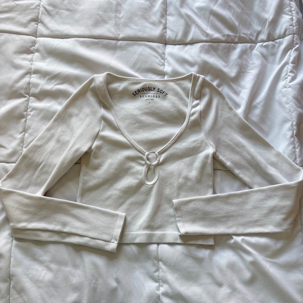 Aeropostale Seriously Soft Seamless Ribbed Crop Top White Small Casual Rush